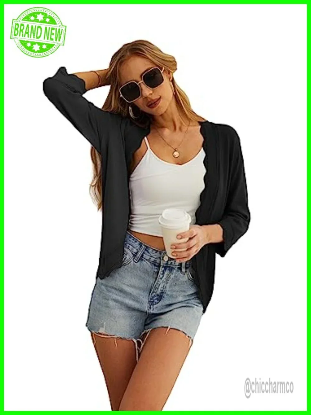 Lightweight Knit Cardigan Sweater 3/4 Sleeve Open Front
